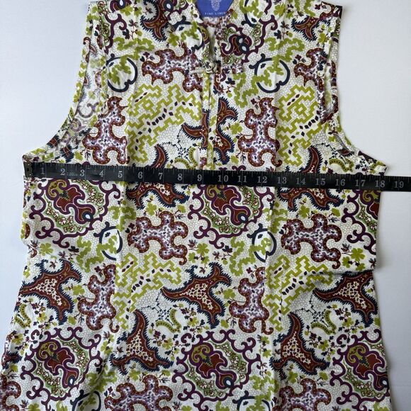 Pine Cone Hill Sleeveless Top Small Green Burgundy Knot Collar Boho Indie Cotton - Picture 8 of 9